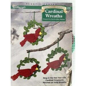 The Needlecraft Shop Christmas Cardinal Wreaths Ornaments Plastic Canvas Kit NEW